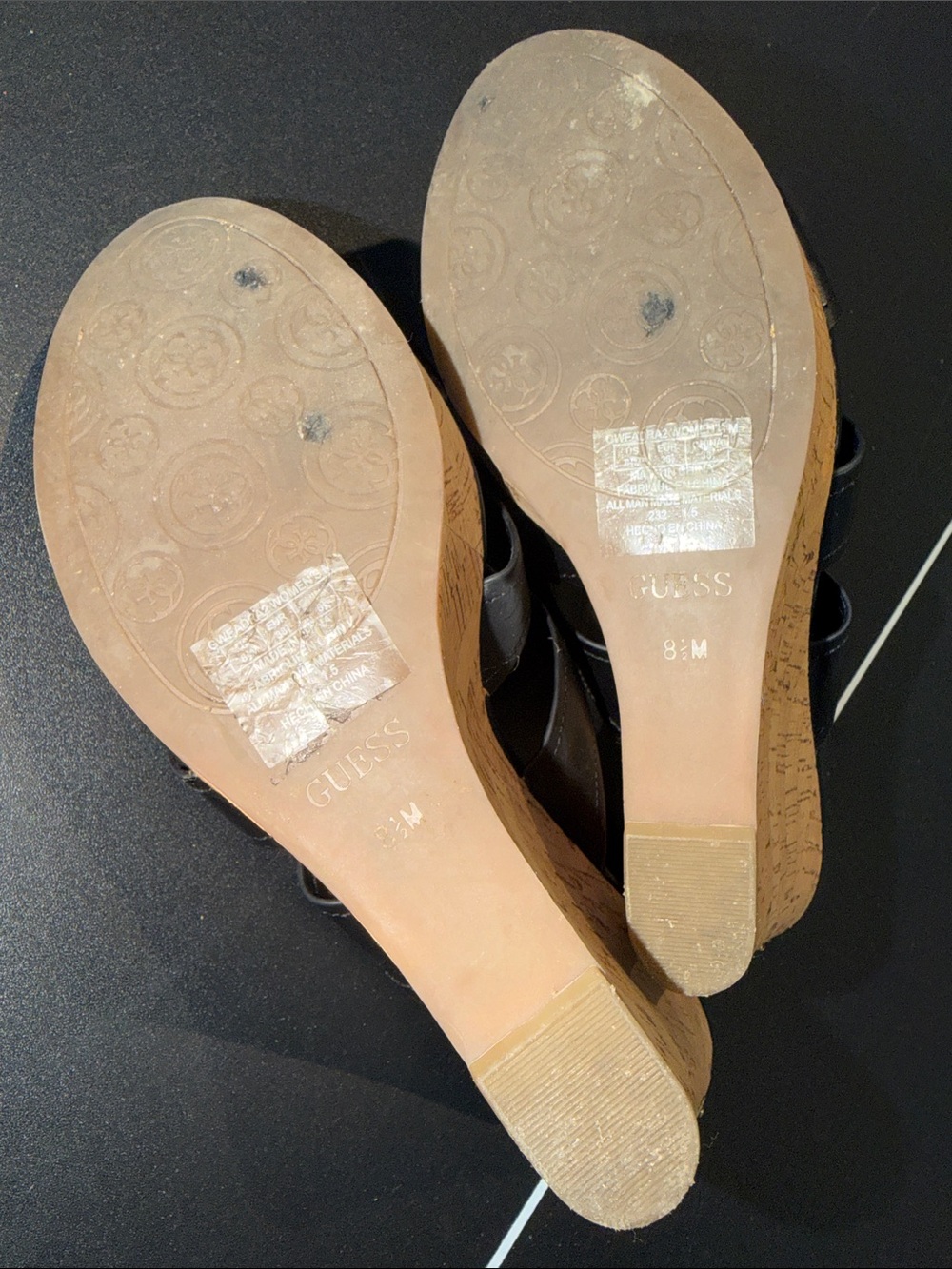 Guess Black Leather Cork Wedge Slide Sandals - Picture 5 of 5
